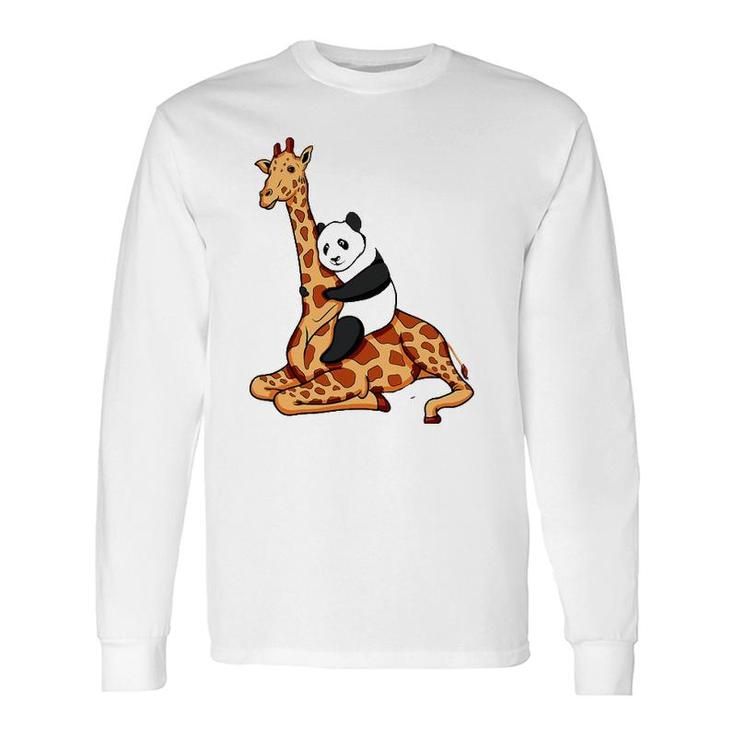 Panda Riding Giraffe Animal Lover Long Sleeve T-Shirt T-Shirt