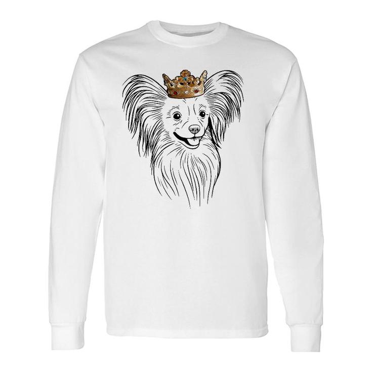 Papillon Dog Wearing Crown Dog Lover Long Sleeve T-Shirt
