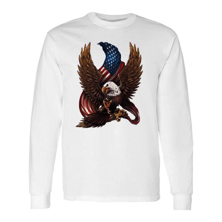 Patriotic American With Eagle And Flag Long Sleeve T-Shirt