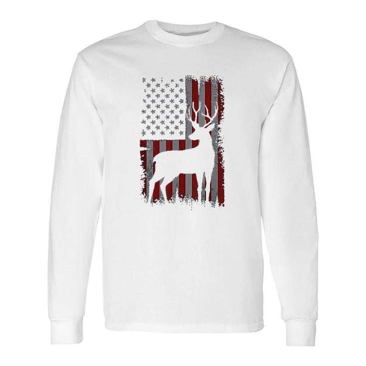 Patriotic American Flag Deer Hunter Long Sleeve T-Shirt