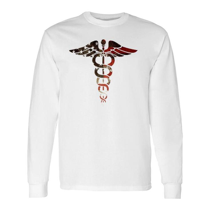 Patriotic Flag Caduceus-Great For Nurses, Dr's, Emt, Medic Long Sleeve T-Shirt T-Shirt