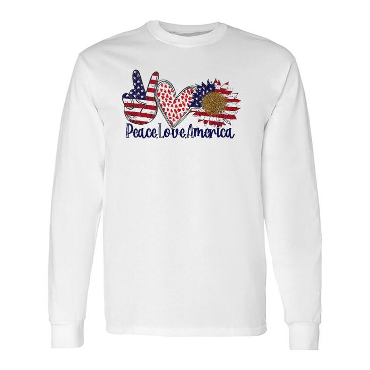 Peace Love America 4Th July Patriotic Sunflower Heart Sign Long Sleeve T-Shirt T-Shirt