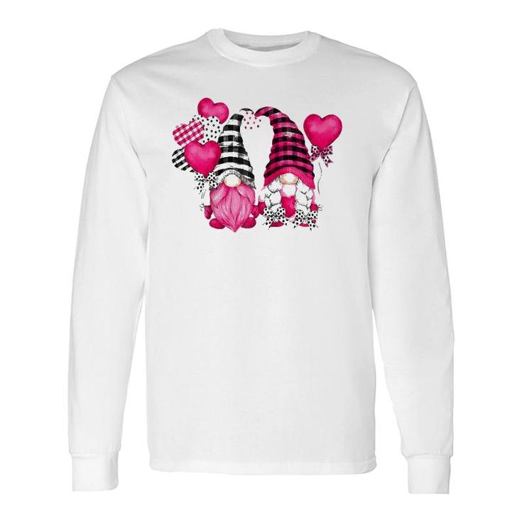 Pink Buffalo Plaid And Heart Balloons Valentine's Day Gnome Raglan Baseball Tee Long Sleeve T-Shirt T-Shirt