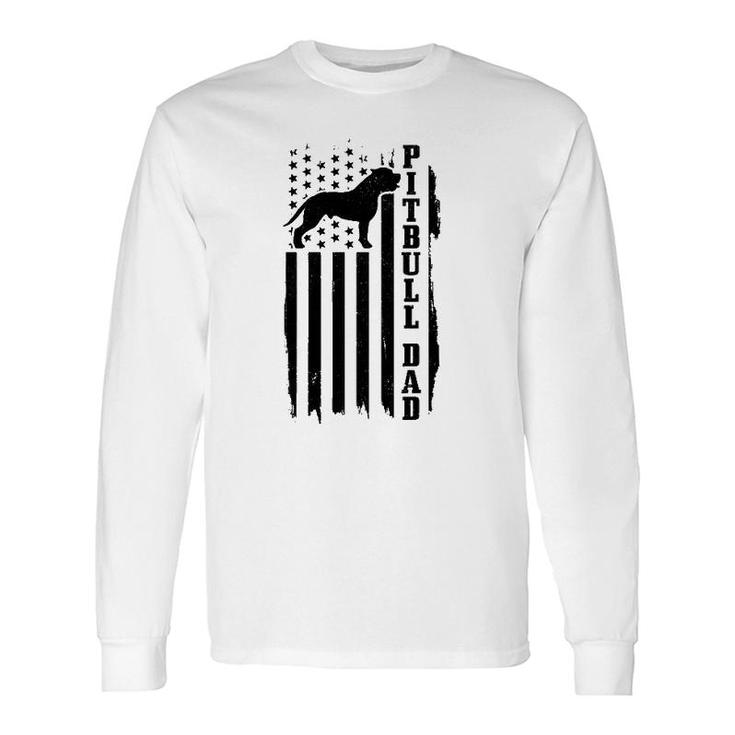 Pitbull Dad Vintage American Flag Patriotic Pitbull Dog Long Sleeve T-Shirt T-Shirt