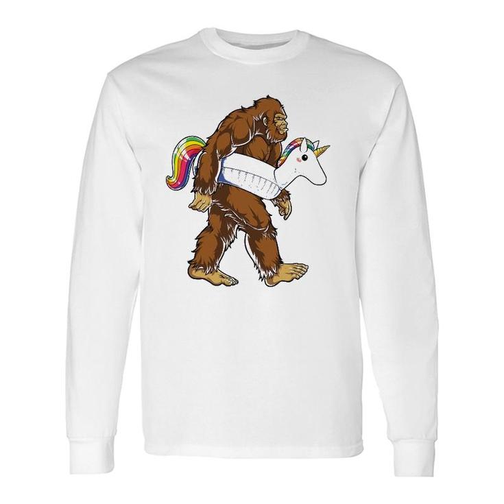 Pool Party Bigfoot Unicorn Sasquatch Float Rainbow Long Sleeve T-Shirt T-Shirt