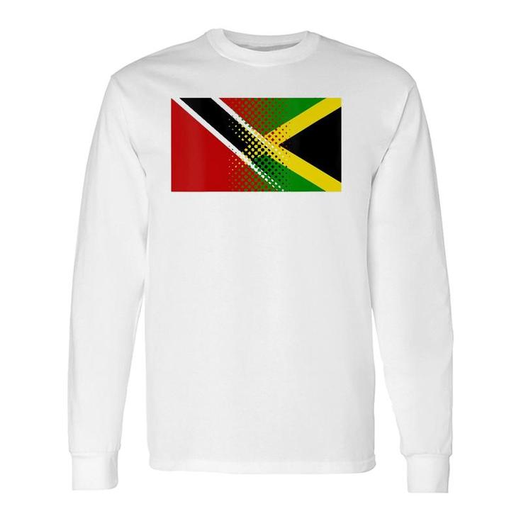 Proud Jamaican Trinidadian Trinidad And Jamaica Flag V-Neck Long Sleeve T-Shirt T-Shirt