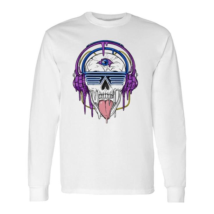 Psychedelic Skull Headphones Psytrance Techno Edm Festival Long Sleeve T-Shirt T-Shirt