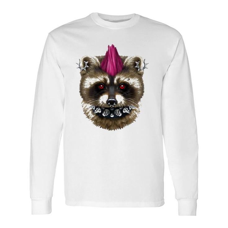 Punk Rock Raccoon With Mohawk And Heavy Metal Makeup Long Sleeve T-Shirt T-Shirt