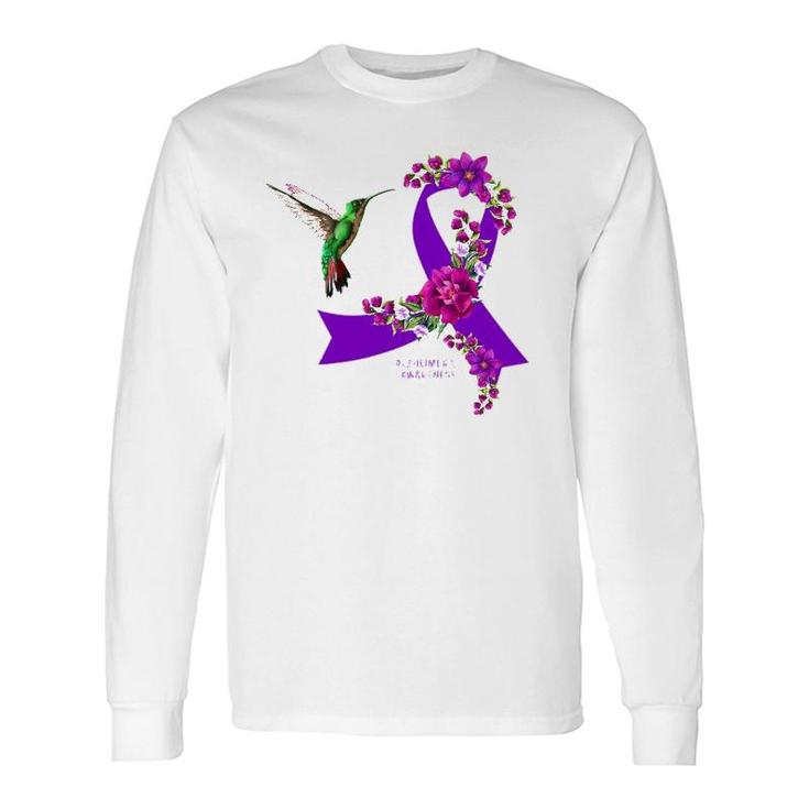 Purple Ribbon Alzheimer's Awareness Hummingbird Long Sleeve T-Shirt T-Shirt