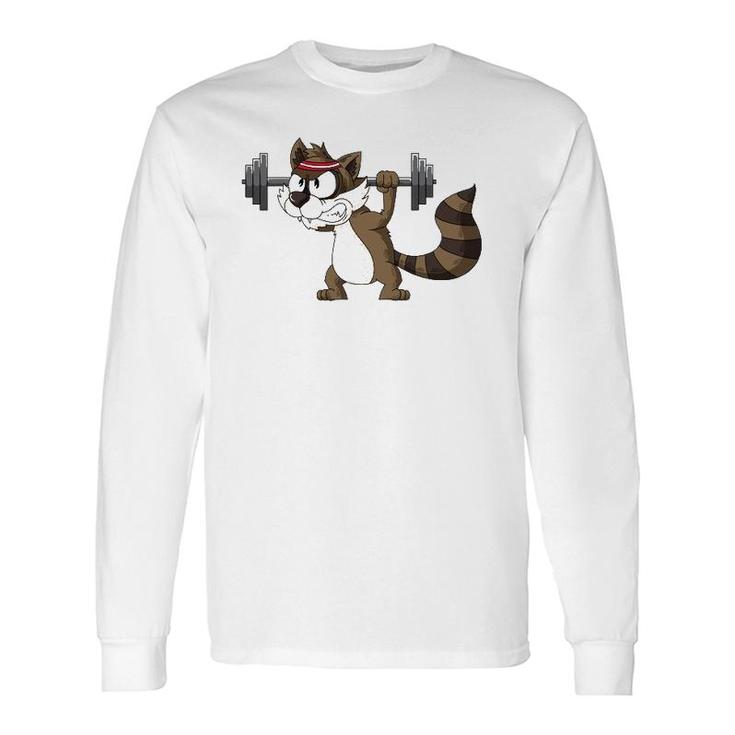 Raccoon Weight Lifting Gym Apparel Barbells Fitness Workout Long Sleeve T-Shirt T-Shirt