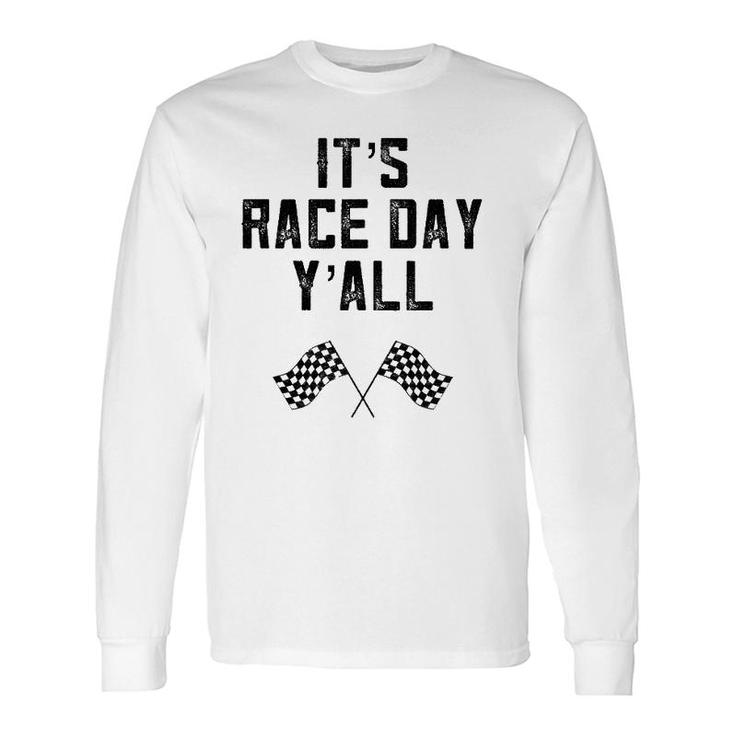 Race Track Checkered Flag Fast Cars It's Race Day Y'all South Long Sleeve T-Shirt T-Shirt