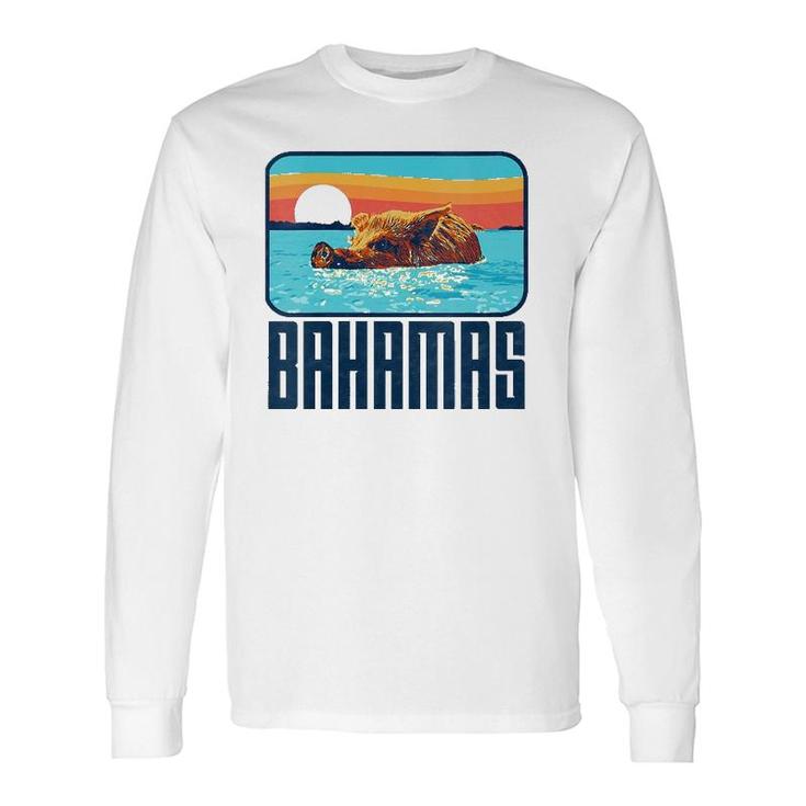 Retro Bahamas Swimming Pig Vintage Feral Hog Beach Long Sleeve T-Shirt T-Shirt