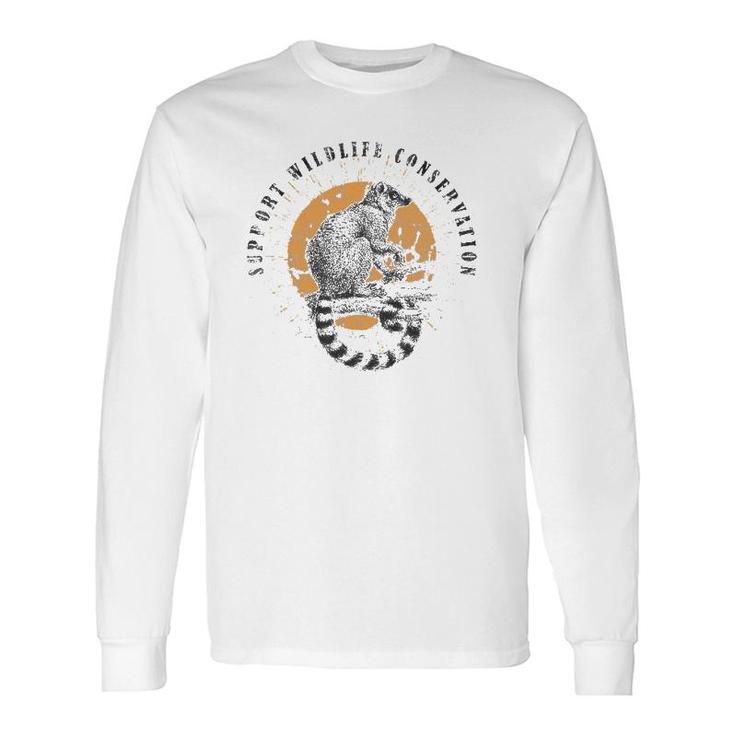 Retro Lemur Wildlife Conservation Animal Lover Long Sleeve T-Shirt T-Shirt