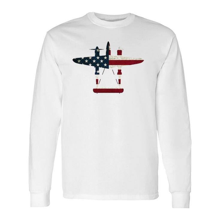 Retro Usa Aircraft Warbird Pilot Flag P-38 Lightning Long Sleeve T-Shirt T-Shirt
