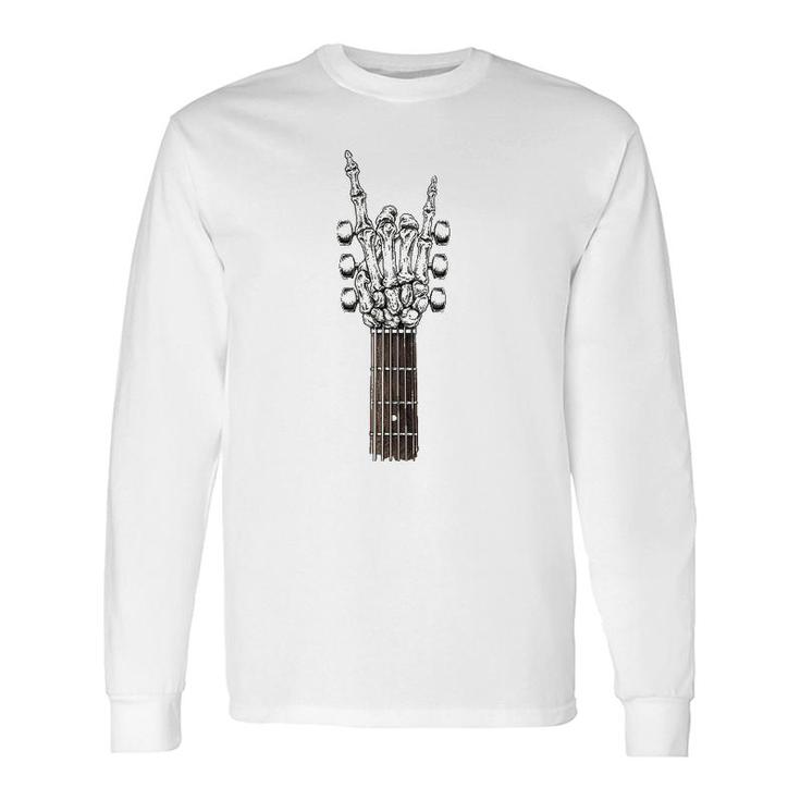Rock On Guitar Neck With A Sweet Rock & Roll Skeleton Hand Long Sleeve T-Shirt T-Shirt