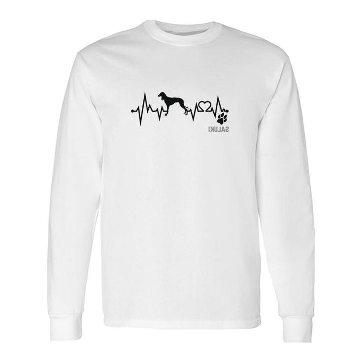 Salukidog Heartbeat Dog Paw Dog Lovers For Dog Moms And Dads Long Sleeve T-Shirt