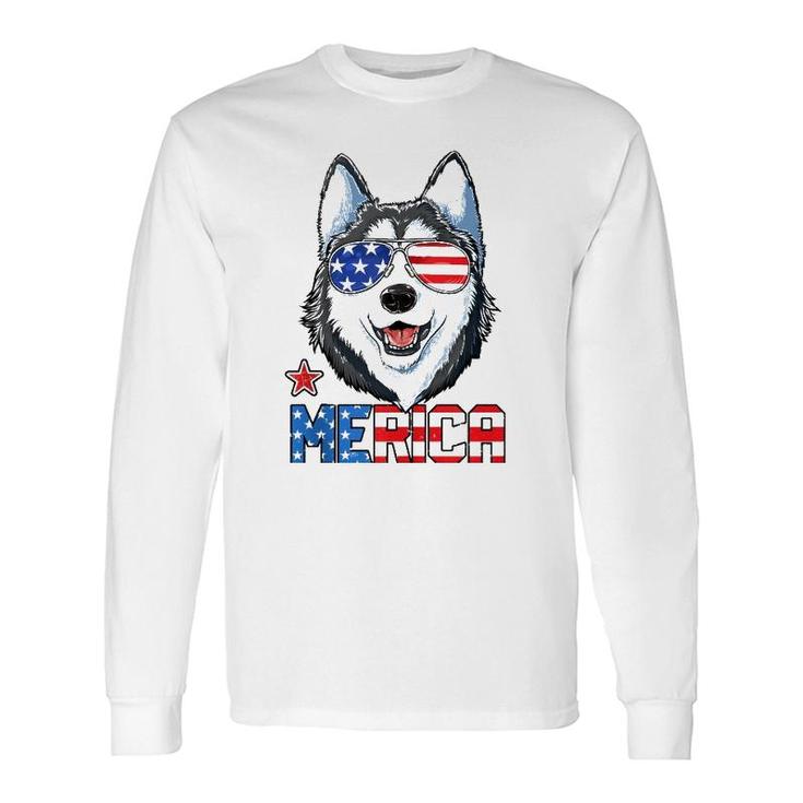 Siberian Husky 4Th Of July Merica American Flag Long Sleeve T-Shirt