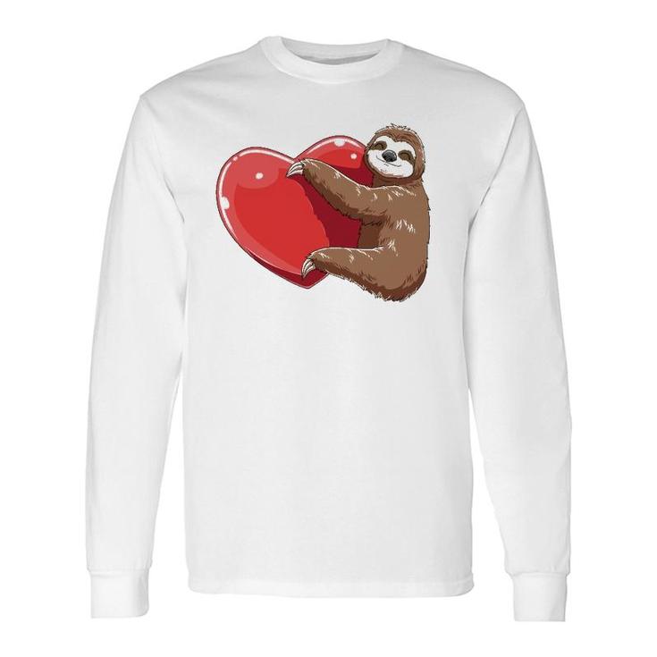 Sloth Heart Valentine's Day Sloth Lovers Sloth Hugging Heart Long Sleeve T-Shirt T-Shirt