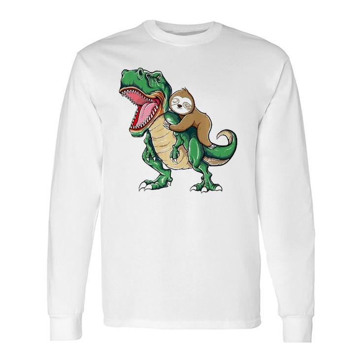 Sloth Riding Arex Dinosaur Long Sleeve T-Shirt T-Shirt