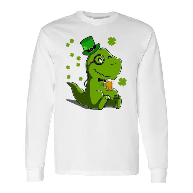 St Patrick's Day Irish Leprechaun Dinosaur Rex Beer Long Sleeve T-Shirt T-Shirt