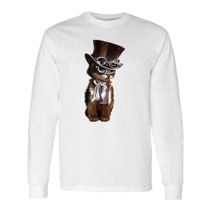 Steampunk Kitten With Hat, Glasses Vintage Long Sleeve T-Shirt T-Shirt