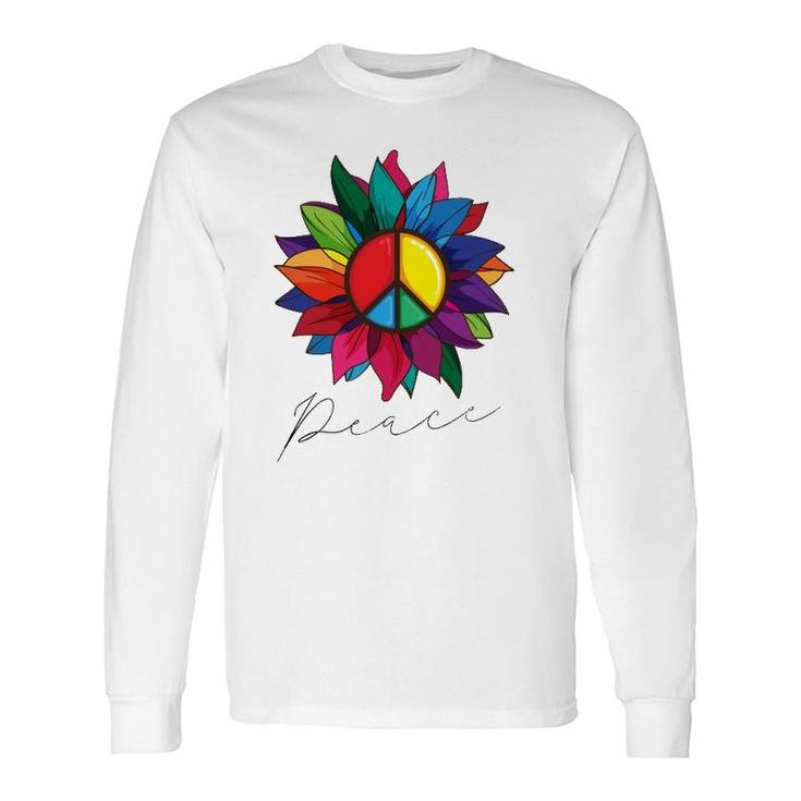Sunflower Flower Rainbow Peace Sign World Retro Hippie 70'S Long Sleeve T-Shirt T-Shirt