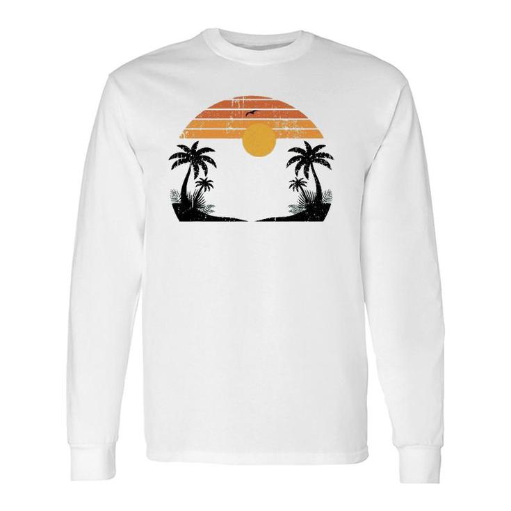 Sunshine Summer Vibes Palm Trees Beach Retro Tropical Summer Long Sleeve T-Shirt T-Shirt