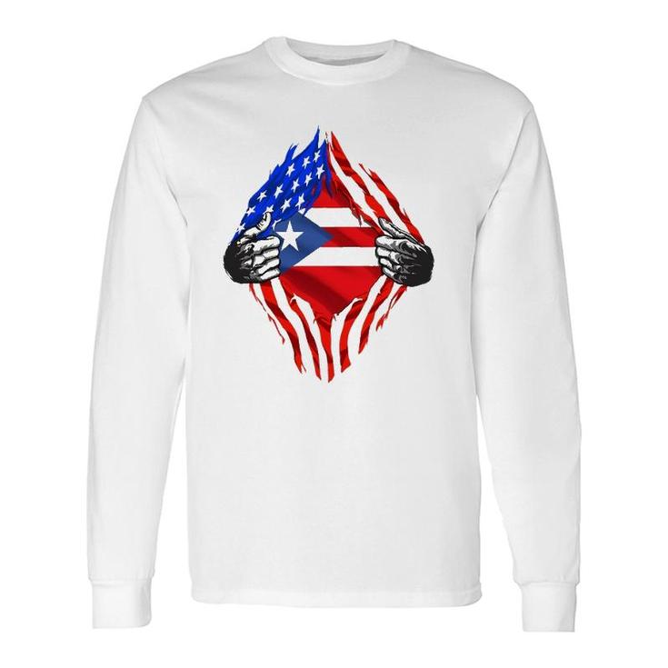 Super Puerto Rican Heritage Puerto Rico Roots Usa Flag Long Sleeve T-Shirt T-Shirt