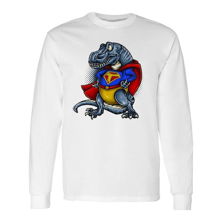 T Rex Dinosaur Cartoon Superhero Retro Cute Dino Tee Long Sleeve T-Shirt T-Shirt