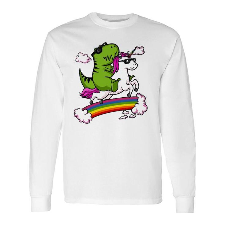 T-Rex Dinosaur Riding Unicorn Rainbow Long Sleeve T-Shirt T-Shirt