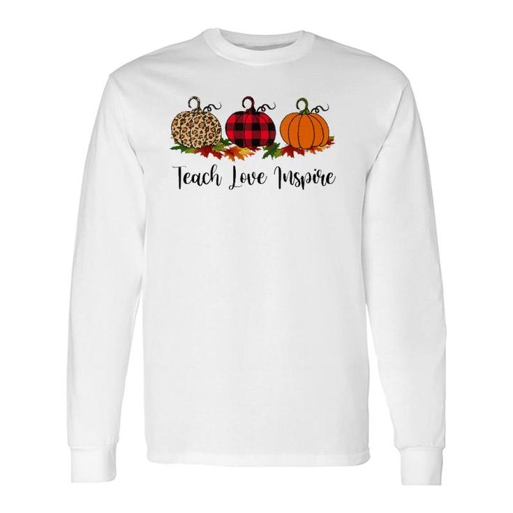 Teach Love Inspire Teacher Autumn Fall Pumpkin Leopard Long Sleeve T-Shirt T-Shirt