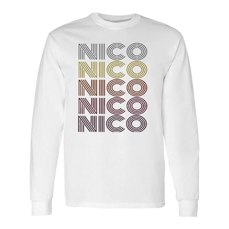Graphic Tee First Name Nico Retro Pattern Vintage Style Long Sleeve T-Shirt