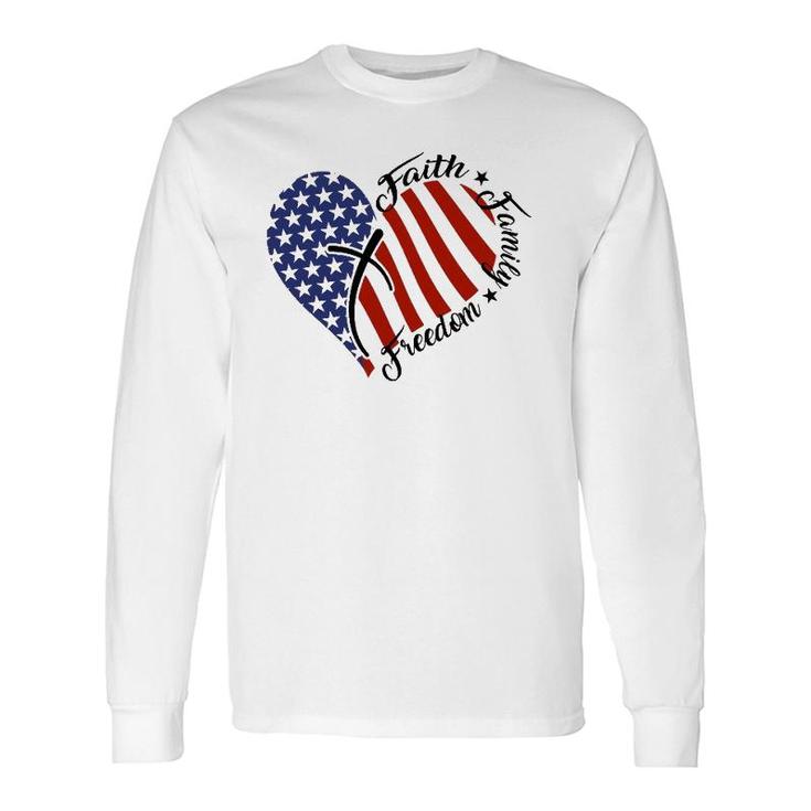 Th Heart Patriotic America Flag Christian Cross Costume Long Sleeve T-Shirt T-Shirt