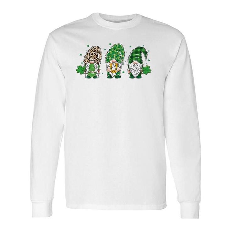 Three Gnomes Lucky Horseshoe Leopard Plaid St Patrick's Day Long Sleeve T-Shirt T-Shirt