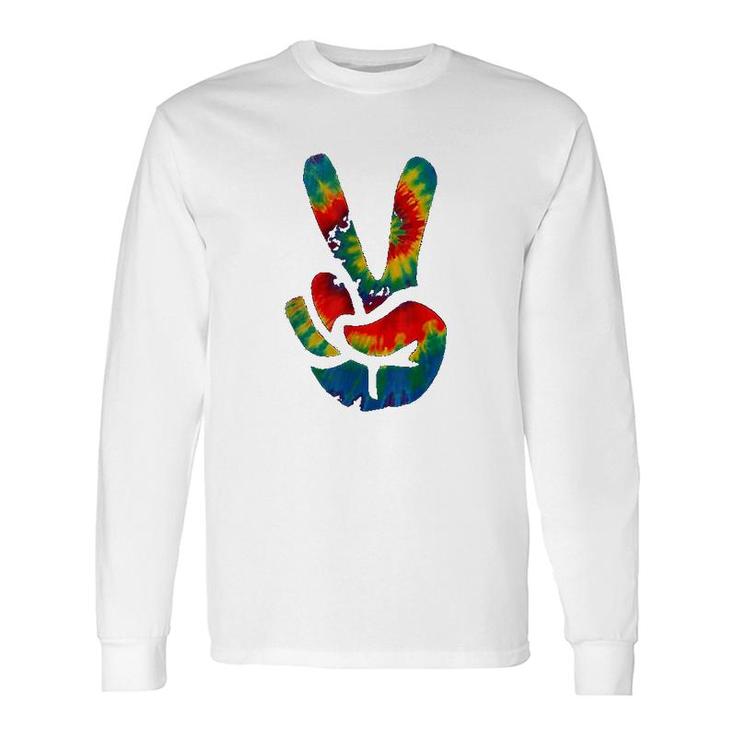 Tie Dye Peace Sign Hand Hippies V Long Sleeve T-Shirt T-Shirt