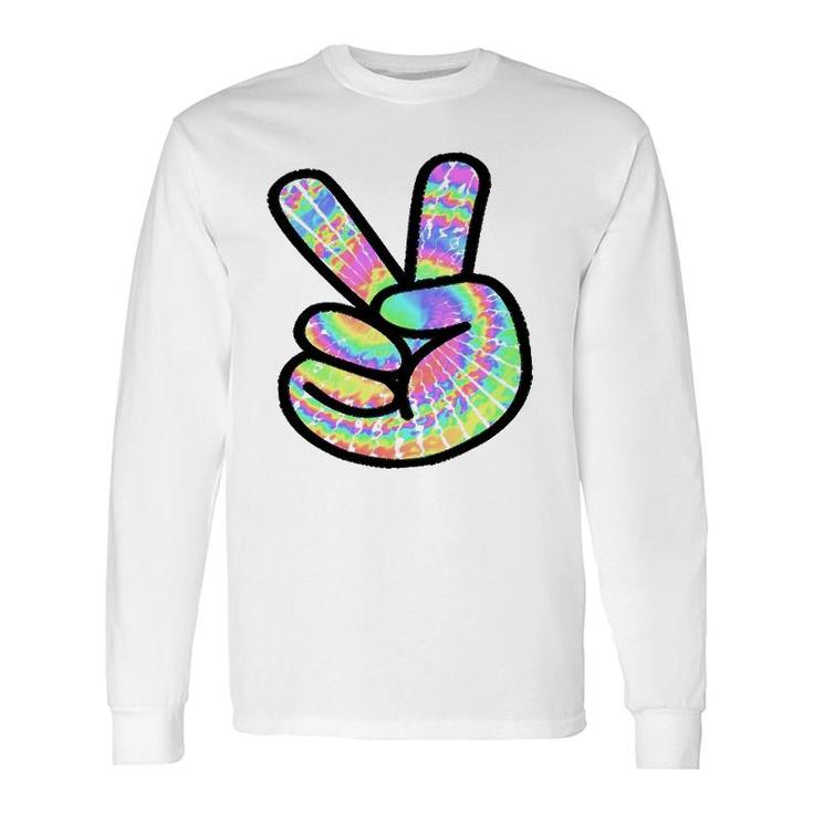Tie-Dye Peace Sign Love Happy Colorful Tie-Dye Hippie Finger Long Sleeve T-Shirt T-Shirt