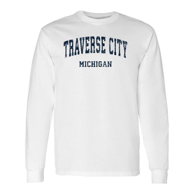 Traverse City Michigan Mi Vintage Varsity Sports Navy Long Sleeve T-Shirt T-Shirt