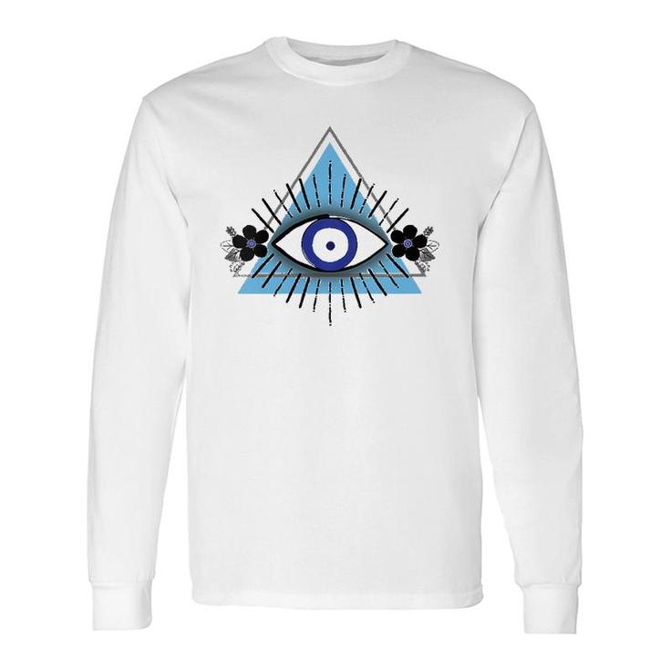 Triangle Blue Evil Eye V-Neck Long Sleeve T-Shirt T-Shirt