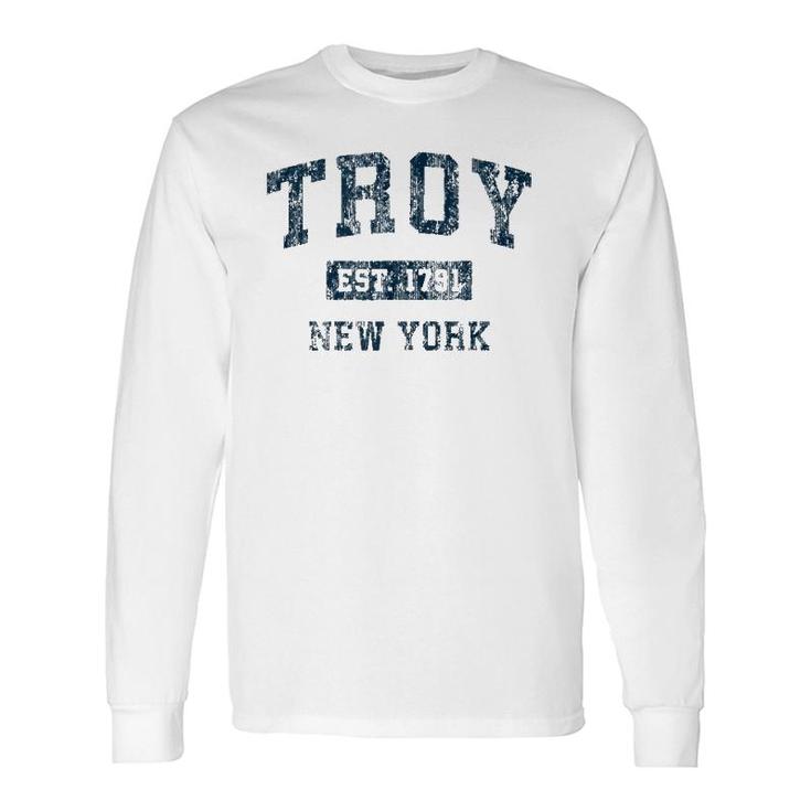 Troy New York Ny Vintage Sports Navy Print Long Sleeve T-Shirt T-Shirt