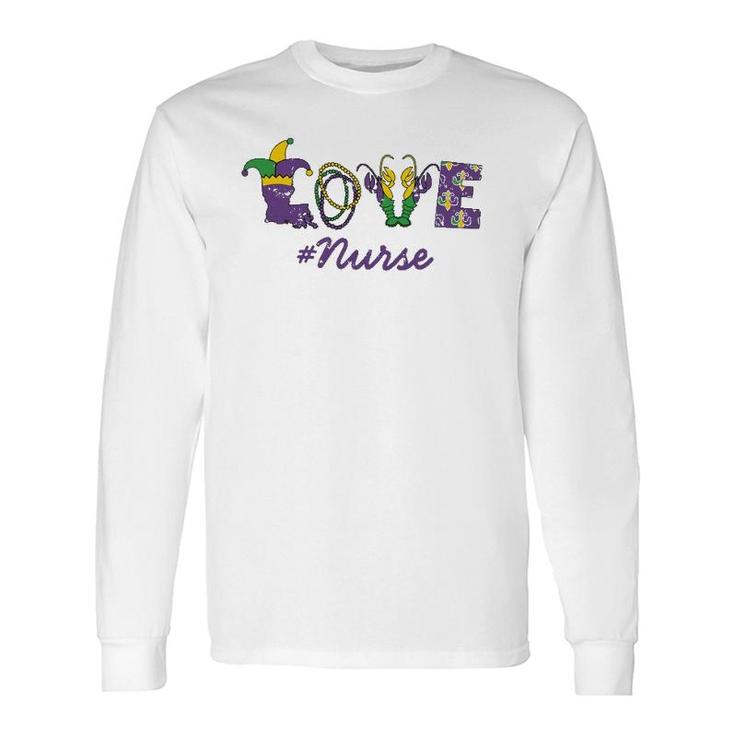 Tu Love Crawfish Mardi Gras Nurse Costume Jester Hat Long Sleeve T-Shirt