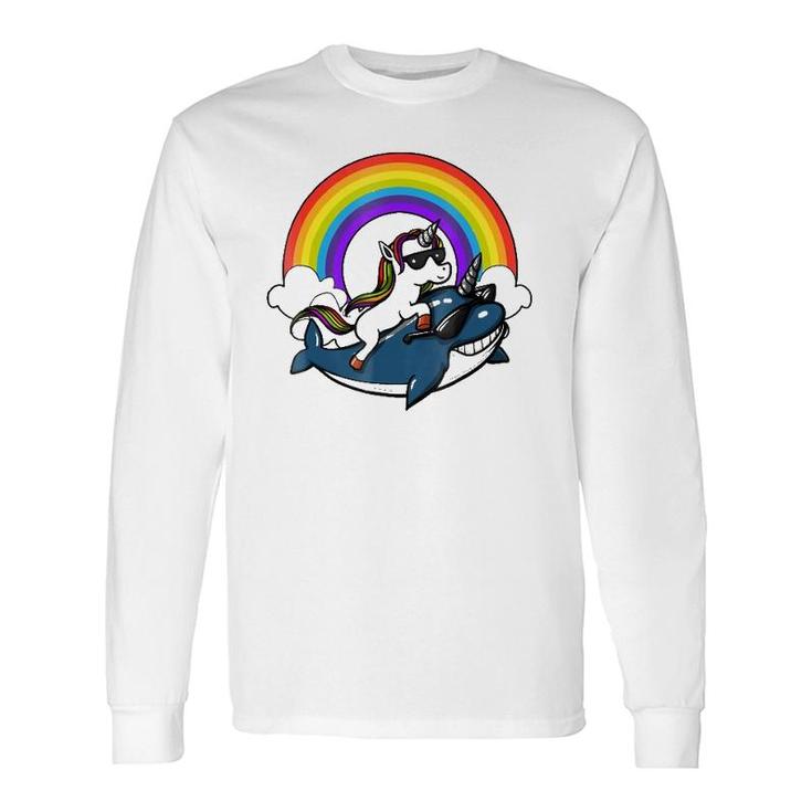 Unicorn Riding Narwhal Fish Magical Rainbow Long Sleeve T-Shirt T-Shirt