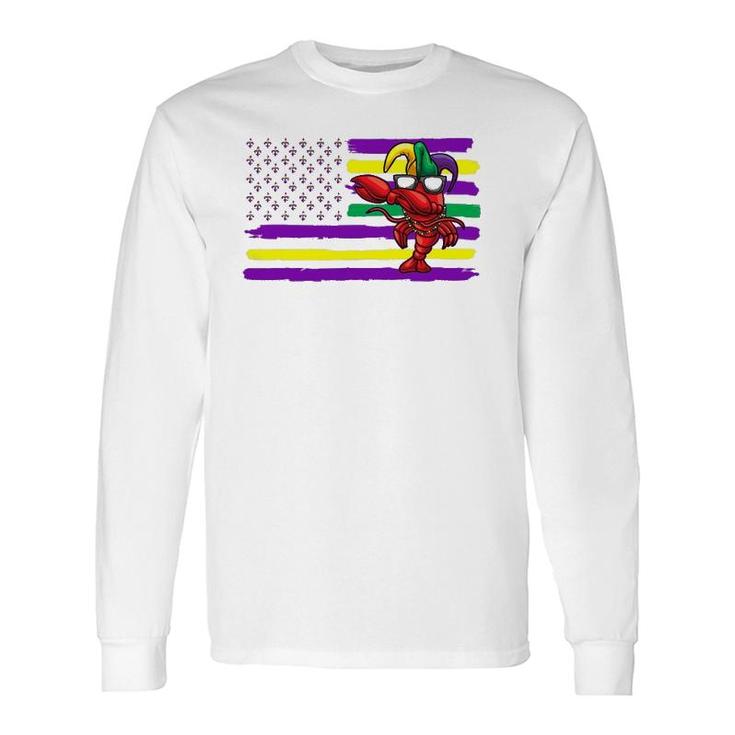 Usa Flag Crawfish Mardi Gras Long Sleeve T-Shirt T-Shirt