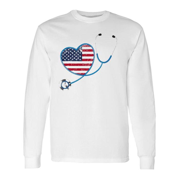 Usa Flag Heart 4Th Of July Nurse Long Sleeve T-Shirt T-Shirt