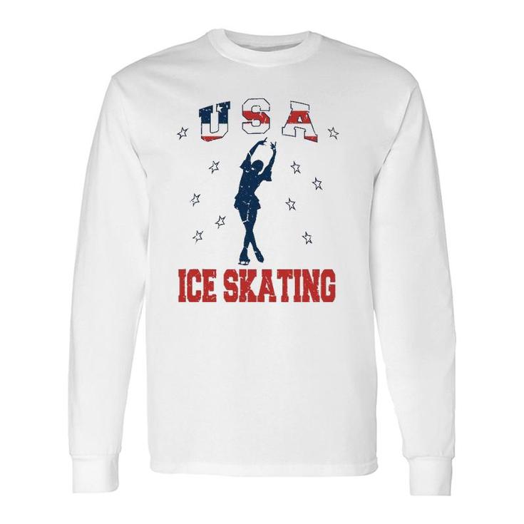 Usa Ice Skating Dance Support Long Sleeve T-Shirt T-Shirt