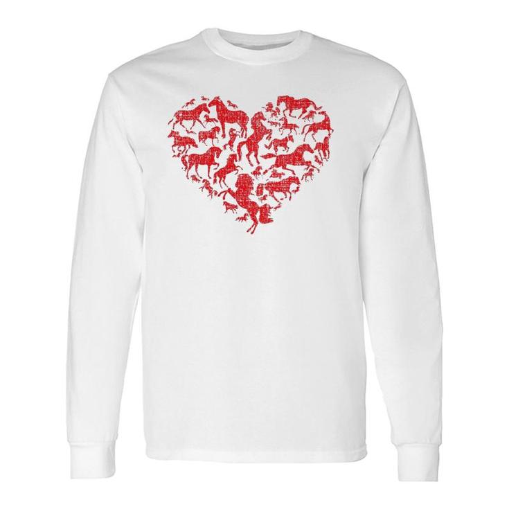 Valentine's Day I Love Horses Distressed Heart Equestrian Long Sleeve T-Shirt T-Shirt