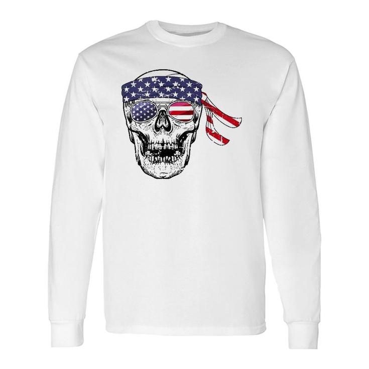 Vintage 4Th Of July Skull Graphic Art Us Flag Patriotic Long Sleeve T-Shirt T-Shirt