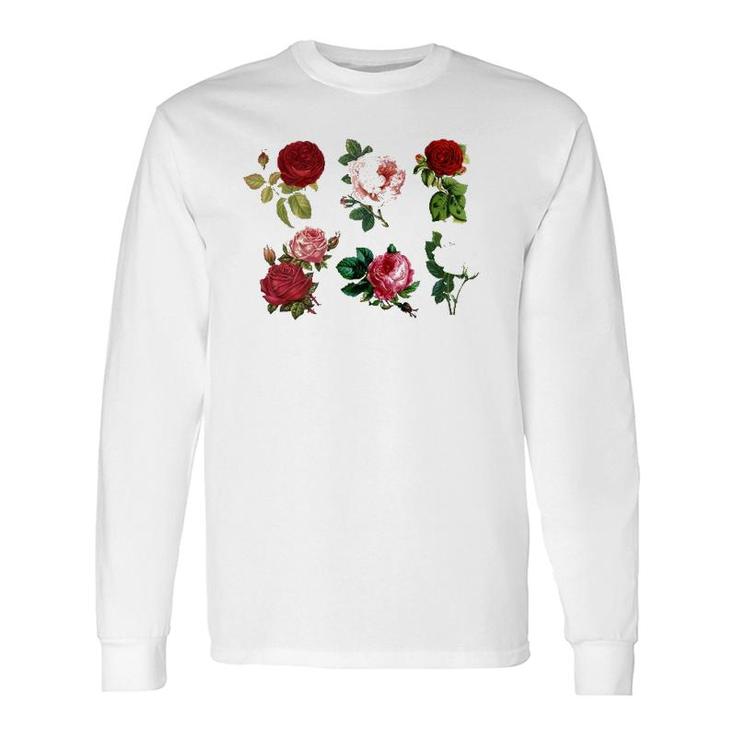 Vintage Aesthetic Botanical Roses Floral Flowers Retro Boho Long Sleeve T-Shirt T-Shirt