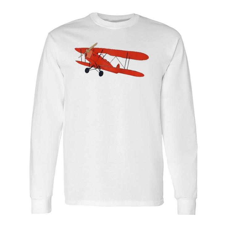 Vintage Airplane Aviation Pilot Retro Red Aircraft Long Sleeve T-Shirt T-Shirt