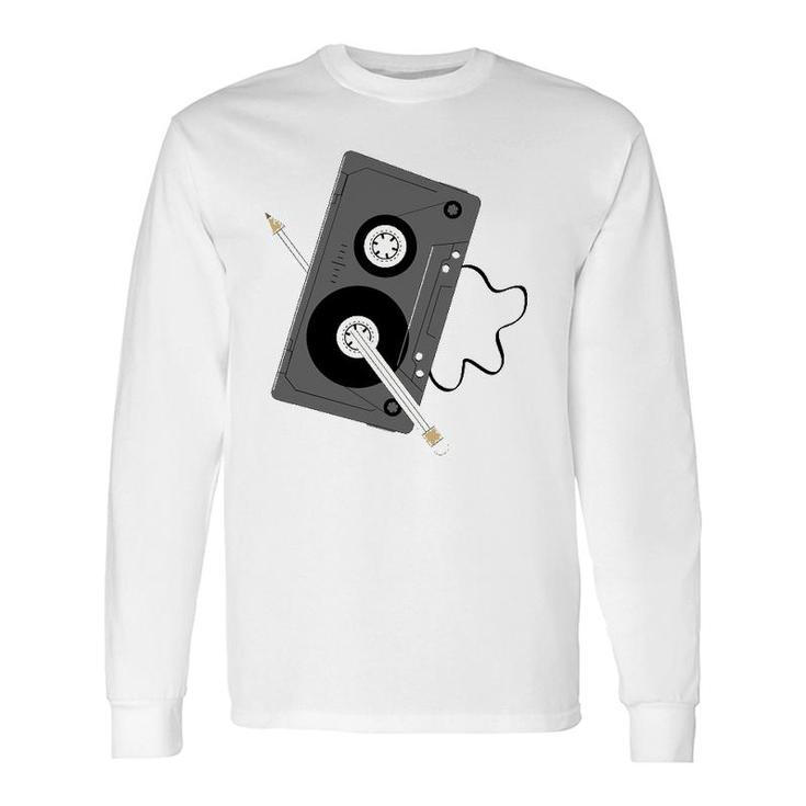 Vintage Music 80S 90S A Cassette Tape With Pencil Winding Up Long Sleeve T-Shirt T-Shirt