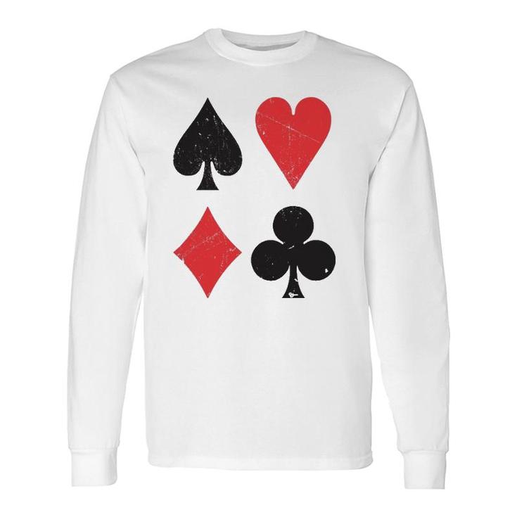 Vintage Playing Card Symbols Spades Hearts Diamonds Clubs Long Sleeve T-Shirt T-Shirt